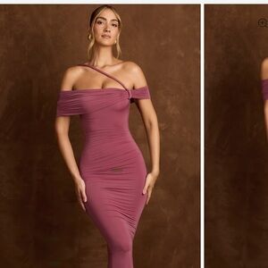 Off-Shoulder Draped Midaxi Dress in Dark Rose